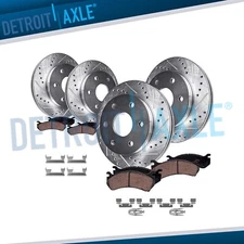 Front Rear Drilled Rotors Brake Pads for Chevy GMC Silverado Yukon Sierra 1500