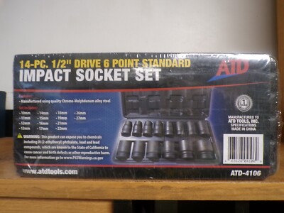 NEW ATDTOOLS ATD-4106 14 PEICE 1/2'' DRIVE 6 PT METRIC IMPACT SOCKET SET