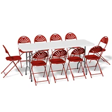 [10 PACK FOLDABLE CHAIR+4 FT DINING TABLE SET] Commercial Event Seat Picnic Desk