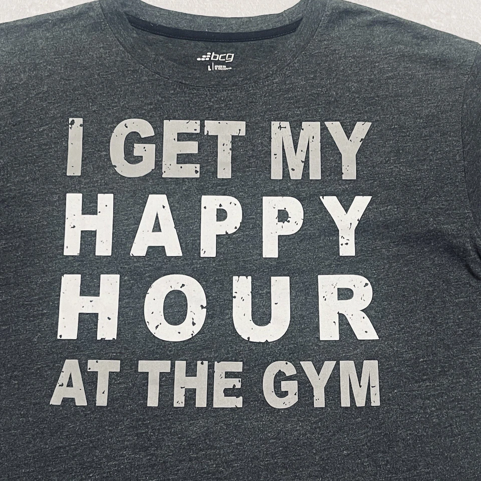 Camiseta BCG Mujer L Happy Hour @ The Gym Gris Oscuro Mezcla de Algodón Gimnasio Entrenamiento Fitspo Foto 2 de 4