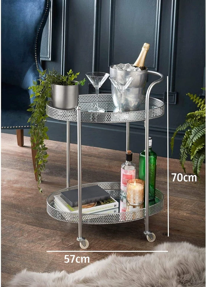 Carro de bebidas plateado con estantes de vidrio minibar mesa de cóctel mesa de bebida - Imagen 2 de 4