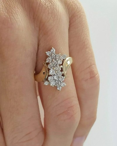 Adorable 1.80Ct Lab-Created Diamond Cluster Engagement Ring 14K Yellow Gold Fn - Picture 7 of 11