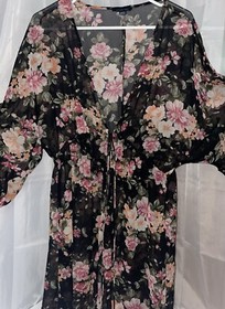 American Eagle Medium Sheer Kimono Robe Top Sexy Boho Floral Romantic