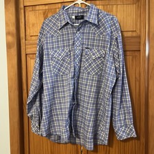 Wrangler Men s XL Pearl Snap Western Long Sleeve Shirt Blue White Light Yellow