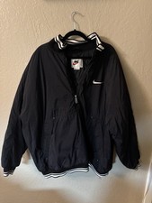 Vintage 90s Nike Big Swoosh Bomber Jacket 1/2 Zip Pullover Black White XXL