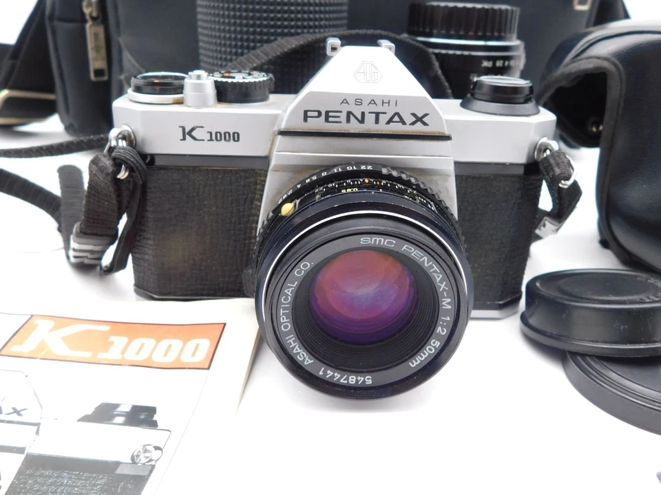 Estuche para cámara SLR de 35 mm película Pentax K1000 de colección lentes manual probado con batería Foto 3 de 4