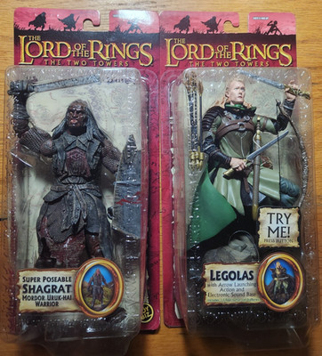 2 Lot  LOTR Super Poseable Shagrat & Legolas Electronic sound ToyBiz Two Towers