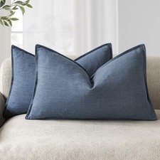 Pack of 2, Decorative Linen Soild Throw 20" x 12" Pack of 2 Blue Ashes