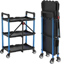 WORKPRO 3-Tier Collapsible Service Cart, 210 LBS Foldable Utility Service Cart w