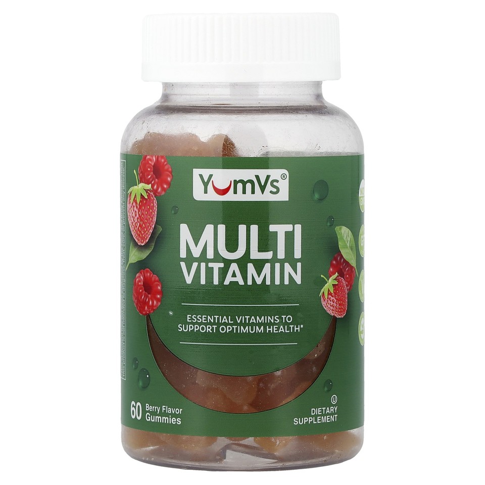 Yum-V s Multi Vitamin for Adults Raspberry Flavor 60 Jelly Vitamins Egg-Free,