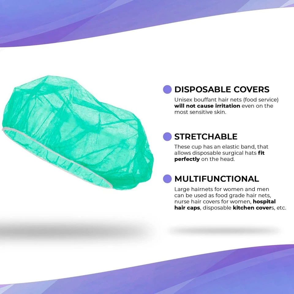 100ct Hair Net Bouffant Cap Green Non Woven Head Cover Industrial 21" - Image 3 of 4