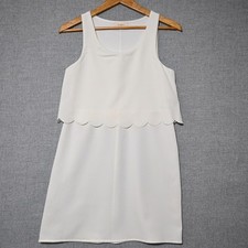 Everly Shift Dress Womens Scalloped Hem Layered Sleeveless Small White USA