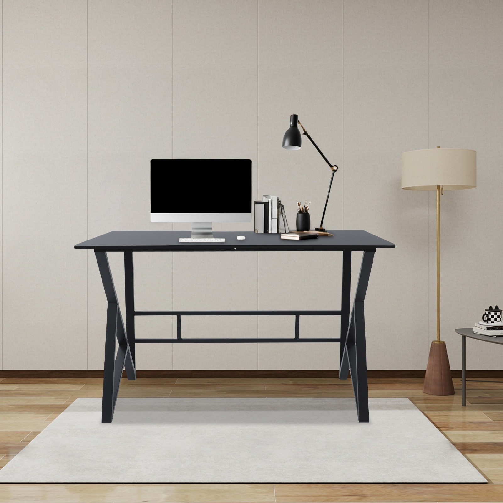 47" K-Shaped Computer Desk Home Office Work Table with Large Desktop Dark Grey