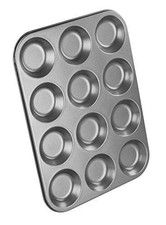 Chef Aid 12 Cup Shallow Bun Muffin Tin Non Stick Carbon Steel Baking Tray