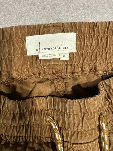 Anthropologie XL Brown Cargo Jogger Pants Beaded Trim Boho Elastic Waist Women - Picture 4 of 5