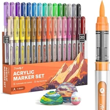 30 Vivid Acrylic Paint Markers Set - Brush Tip for Effortless Artistic Creations