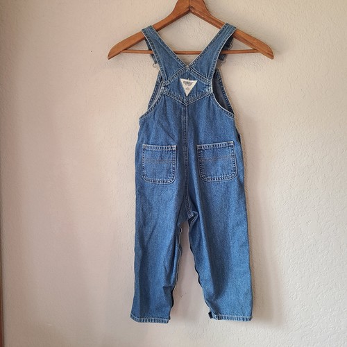 Salopette vintage OshKosh rare étiquette blanche enfant 4T denim jeans jambes à pression - Photo 7/8