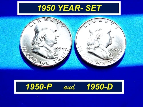 "1950-P & D Year-Set"  ➫ GEM "BU" Silver Franklins ➫ Lustrous ➫ FBL ➫150ys