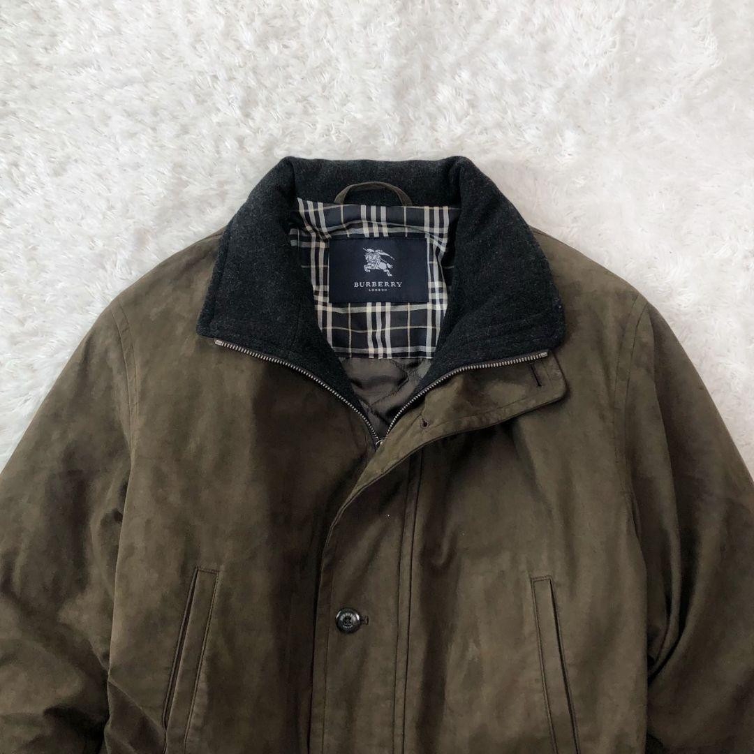 バーバリーブラックレーベル レザージャケット 2way ノバチェック カーキ L