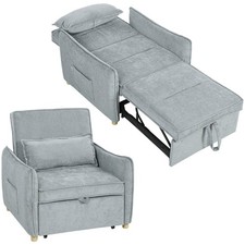 HOMCOM Poltrona Letto 3 in 1 con Schienale Reclinabile e Cuscino Grigio