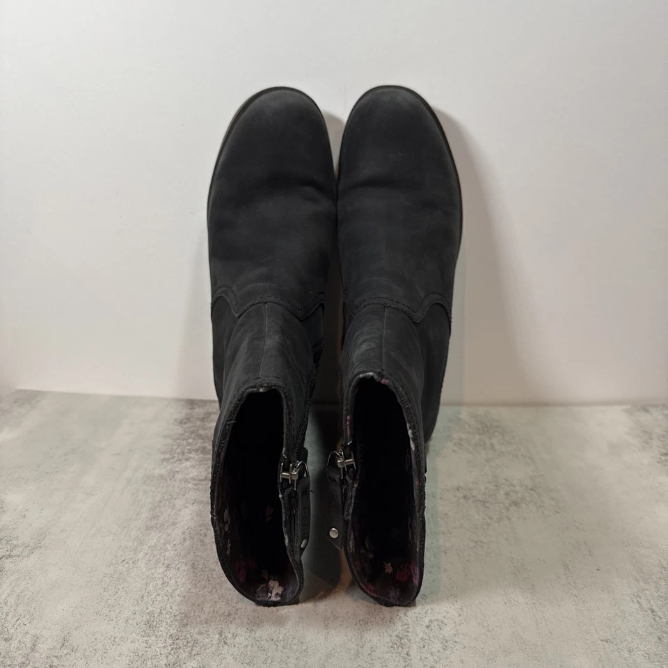 Botas TEVA Foxy Mid Pretas Couro Nobuck Feminina Tamanho 10 Forro Floral Fecho com Zíper - Imagem 3 de 4