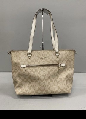 Coach Womens Beige Brown Signature Monogram Canvas Zip Tote Purse
