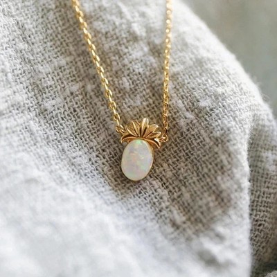 Natural Fire Opal 2.00Ct Oval Cut Pineapple Pendant 14K Yellow Gold Plated 18''