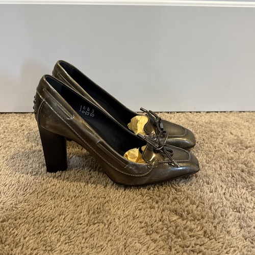 TOD'S Women's Italy Leather Jodie Nappine Nikel Green Pump Size 7 US 37 EU W/Box - Picture 2 of 15