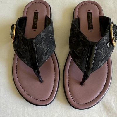 Louis Vuitton Monogram Thong Sandals Leather Buckle Black/Pink US 6 NIB