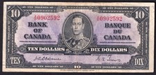 Canada 1937 $10 Ten Dollar Banknote Osbourne - Towers A/D 0902592