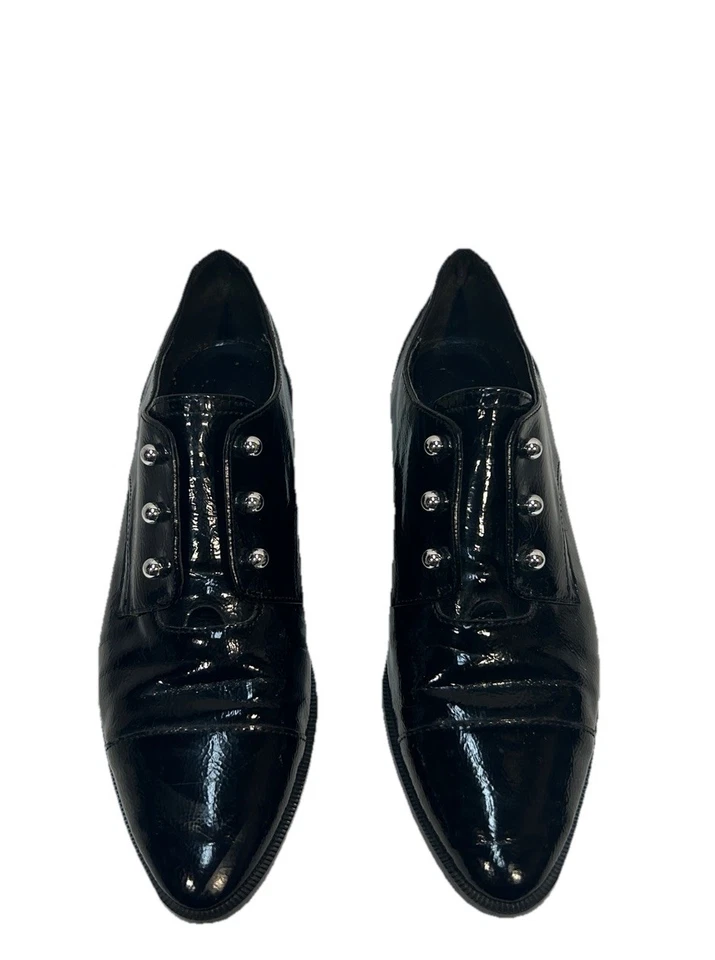 Nine West Negro Patente Oxford Planos Sin Cordones Ojales Plateados Talla 6 Foto 2 de 4