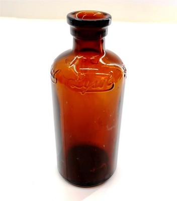 Vintage LYSOL Brown Embossed Bottle with Cursive Script 5.5'' Tall 