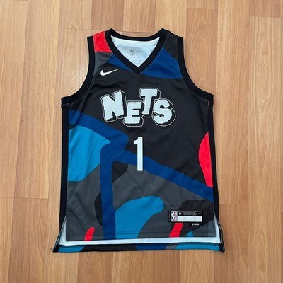 Nike Brooklyn Nets #1 Nets X KAWS Edition Jersey Mikal Bridges Kids Size Medium