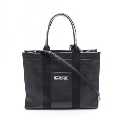 Balenciaga Hardware Tote Black Leather Shoulder Bag Women M Auth