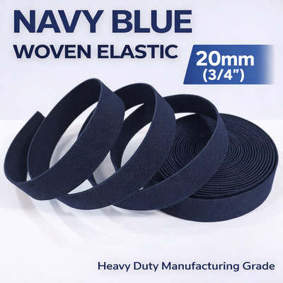 Navy Blue Elastic Band 20mm (3/4'') Heavy Duty Sewing Elastic   Avetco