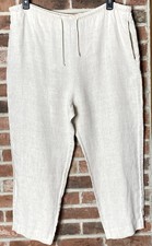 Vintage 100 Linen Pants Oversized Beige Crop Relaxed Beach Lagenlook USA Medium