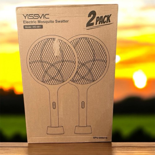 2 Yissvic Electric Fly Swatter 4000V Bug Zapper Racket Dual Mode Rechargeable