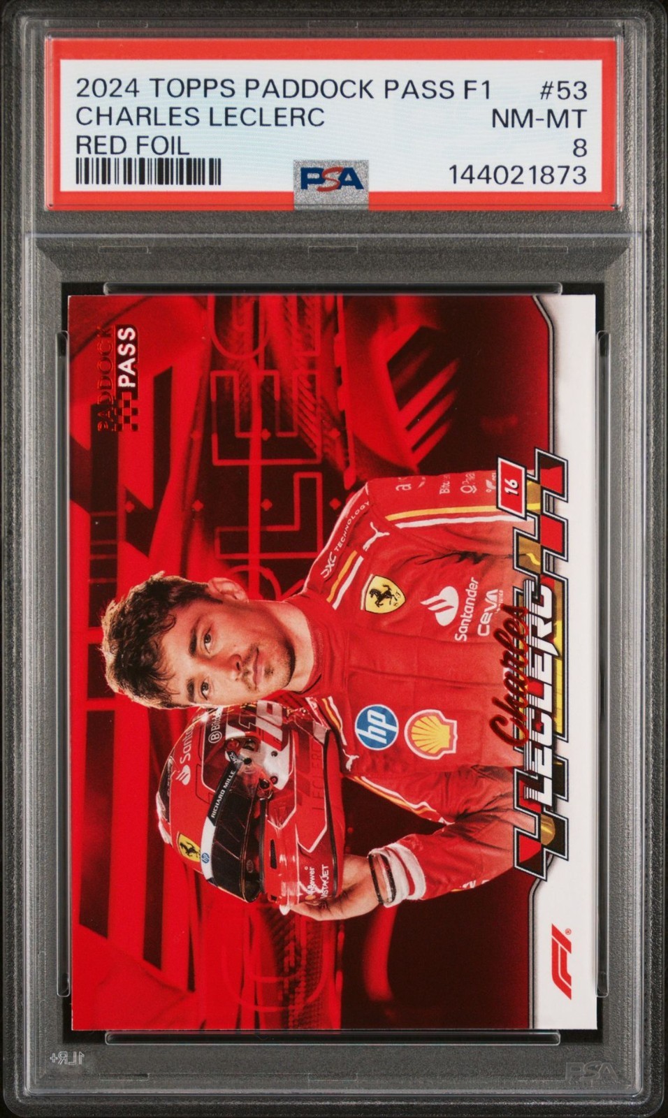 PSA 8     2024 Topps F1 Paddock Pass Charles Leclerc Closeups Red Foil #53
