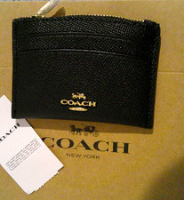 Coach Crossgrain Leather Black Card Zip Coin Case CS654 50 NWT