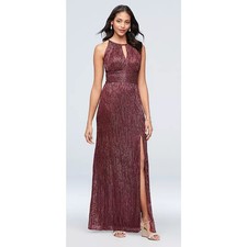H5 R M Richards Metallic A Line Gown Womens 16 Halter Burgundy