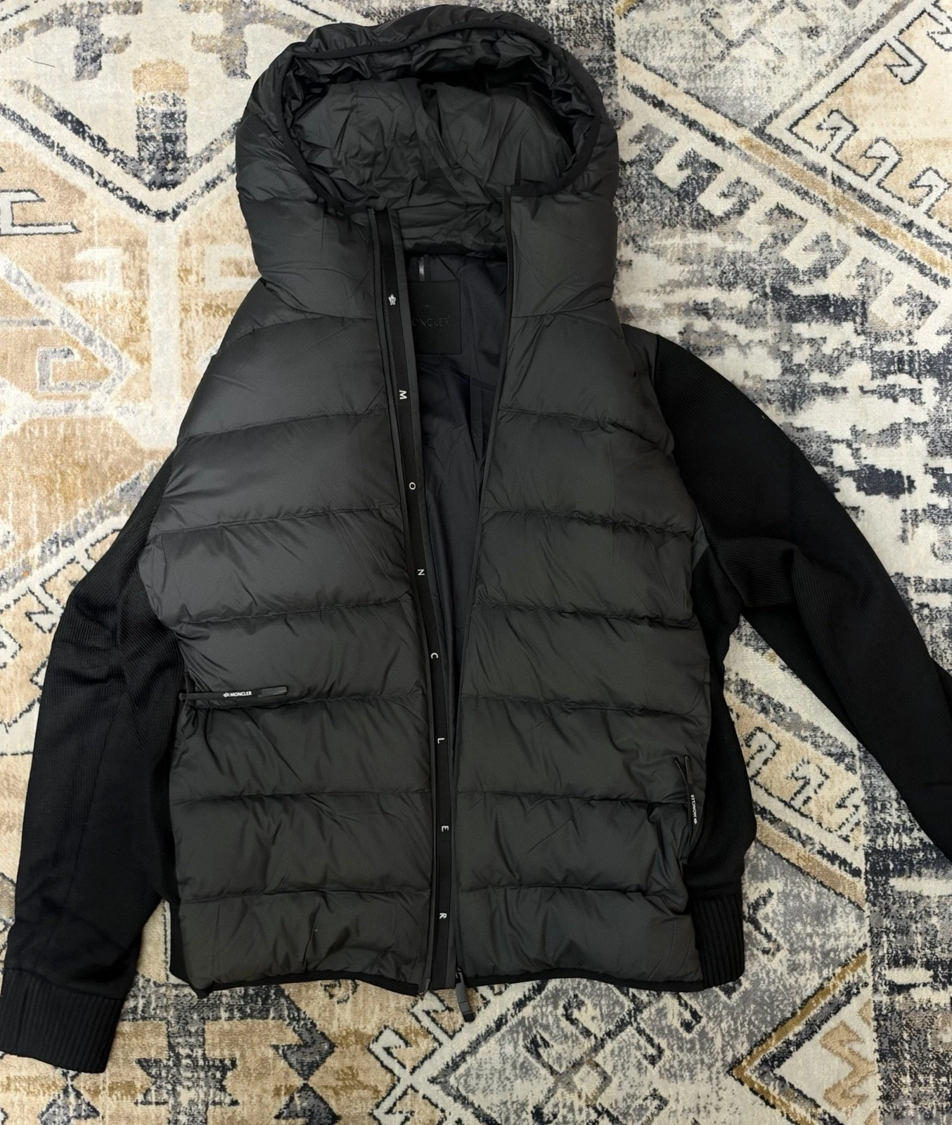 Moncler Black Hooded Paneled Zipped Jacket Mens Size 4 / XL image 5