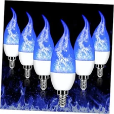 E12 LED Flickering Candelabra Flame Effect Light Bulbs - 3 Modes Blue-6pcs