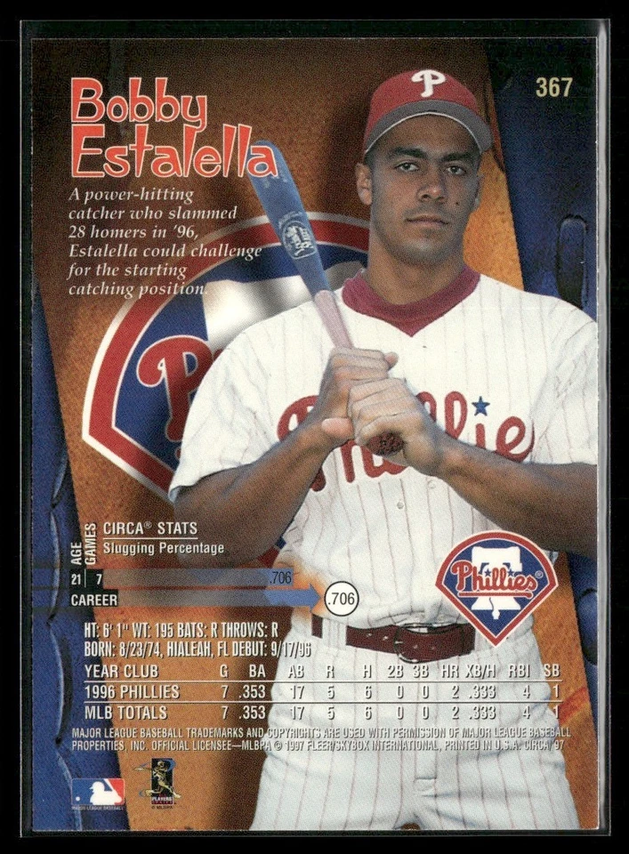 1997 CIRCA BOBBY ESTALELLA PHILADELPHIA PHILLIES #367 - Image 2 of 3