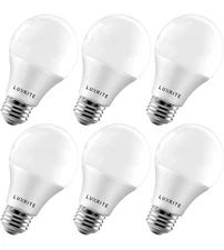 Luxrite 6 Pack A19 LED Bulbs 60W Equivalent 3500K Natural White Dimmable 9W E26
