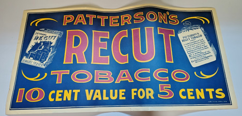 Patterson's Recut Tobacco Paper Sign Global 5 Cent Advertisement Poster