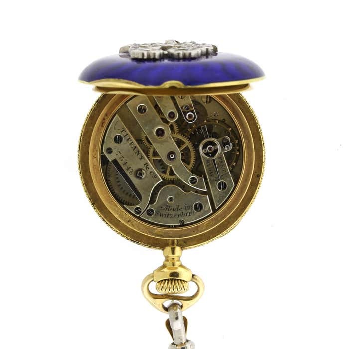 Tiffany & Co. Antique 18K Gold & Blue Enamel Keyless Wind Pendant Watch View 6