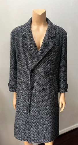 Abrigo Chaqueta Hombre Doble Pecho Tweed Lana Vintage Años 90 Cinturón Retro Carrera XL 48 - Imagen 2 de 8