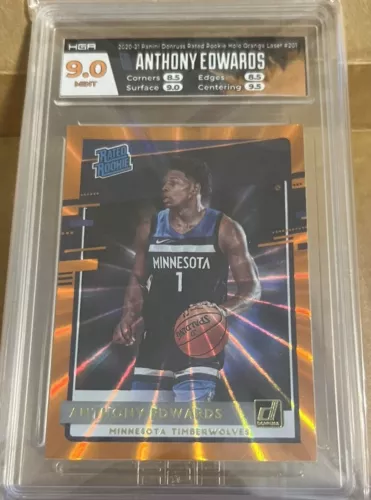 2020-21 Panini Donruss Anthony Edwards Rated Rookie Orange Laser #201 HGA 9.0 RC