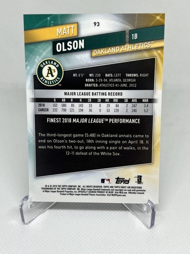 2019 Topps Finest #93 Matt Olson /250 - Picture 2 of 2