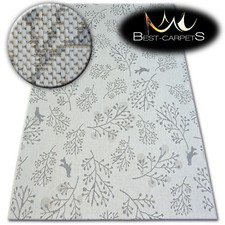MODERN SISAL Cream Rug "Flat" Foliage Birds Flat Weave Easy Clean